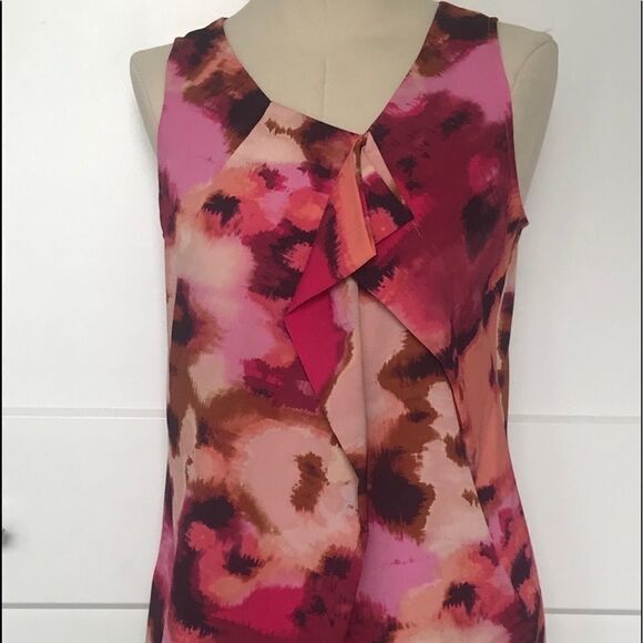 Loft Drape Ruffle Front Sleeveless Floral Watercolor Layering Blouse‎ Small EUC - Picture 1 of 6